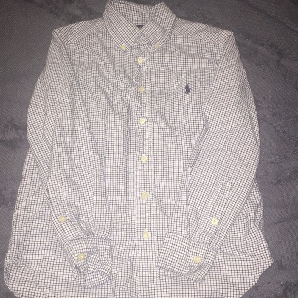 Polo Ralph Lauren Boys Shirt Small 8 Blue White Check Tattersall Button Down